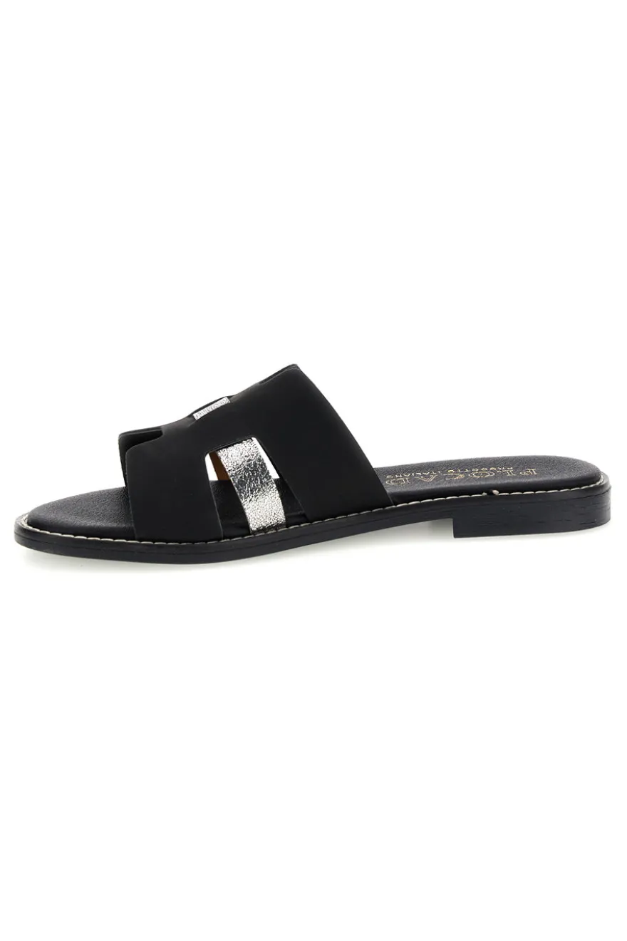 Schwarze Hausschuhe mit Metallic-Einsätzen Plocadi MAT16