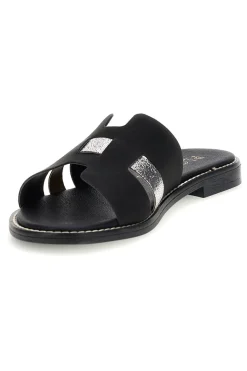 Schwarze Hausschuhe mit Metallic-Einsätzen Plocadi MAT16