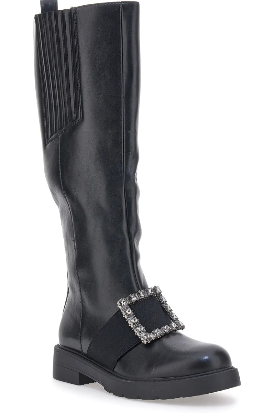 Schwarze hohe Stiefel Dame Rose 845