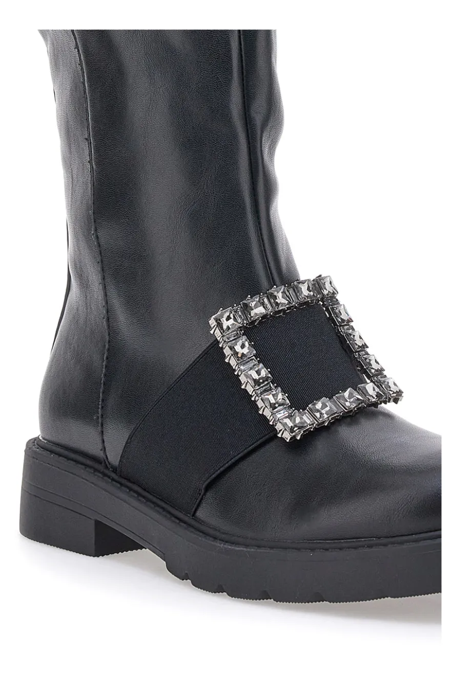 Schwarze hohe Stiefel Dame Rose 845