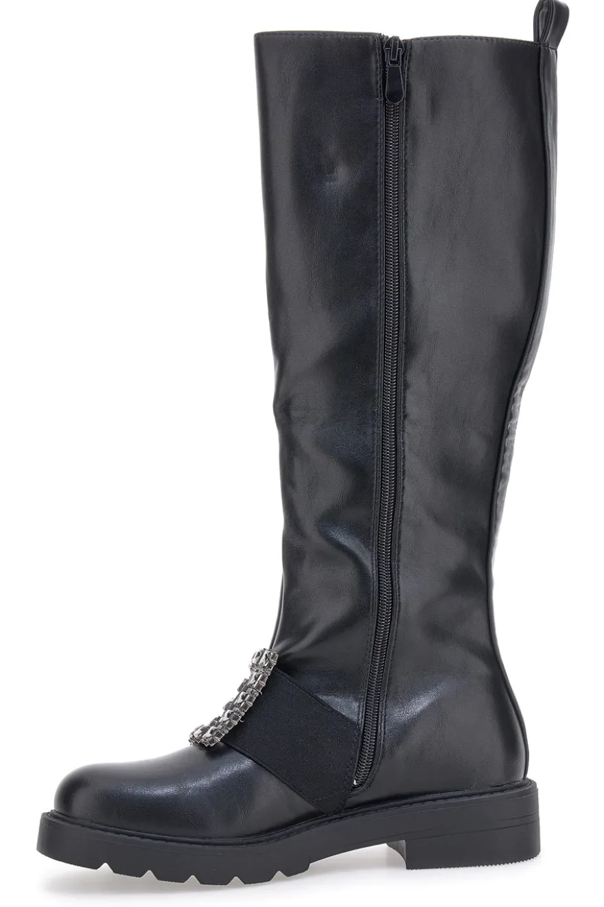 Schwarze hohe Stiefel Dame Rose 845