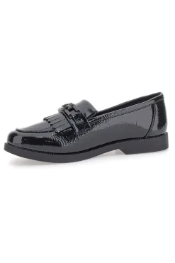 Schwarze Lack-Loafer mit Fransen und Prima Riga-Riemen MINA1995