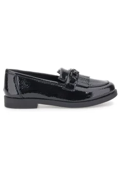 Schwarze Lack-Loafer mit Fransen und Prima Riga-Riemen MINA1995
