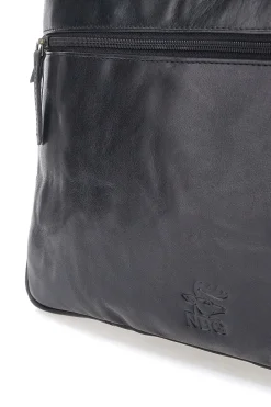 Schwarze Leder Aktentasche mit Reißverschluss und Schulterriemen Nbg 333-1
