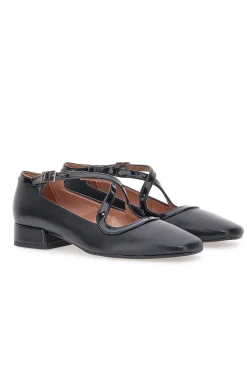 Schwarze Mary Jane Ballerinas mit niedrigem Absatz Pittarello C1516