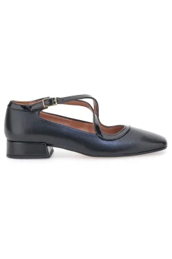 Schwarze Mary Jane Ballerinas mit niedrigem Absatz Pittarello C1516