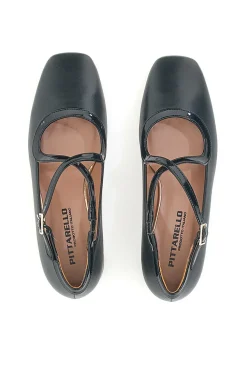 Schwarze Mary Jane Ballerinas mit niedrigem Absatz Pittarello C1516