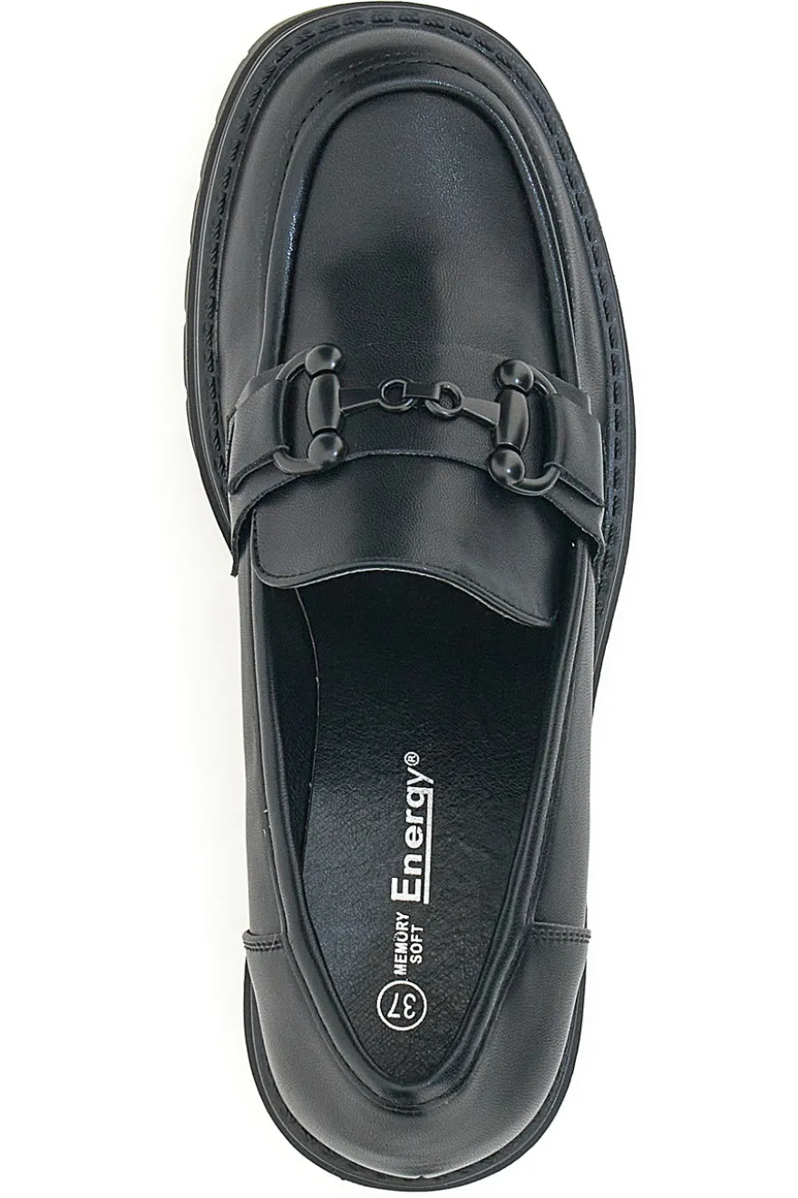 Schwarze Mokassins mit Absatz Energy 132