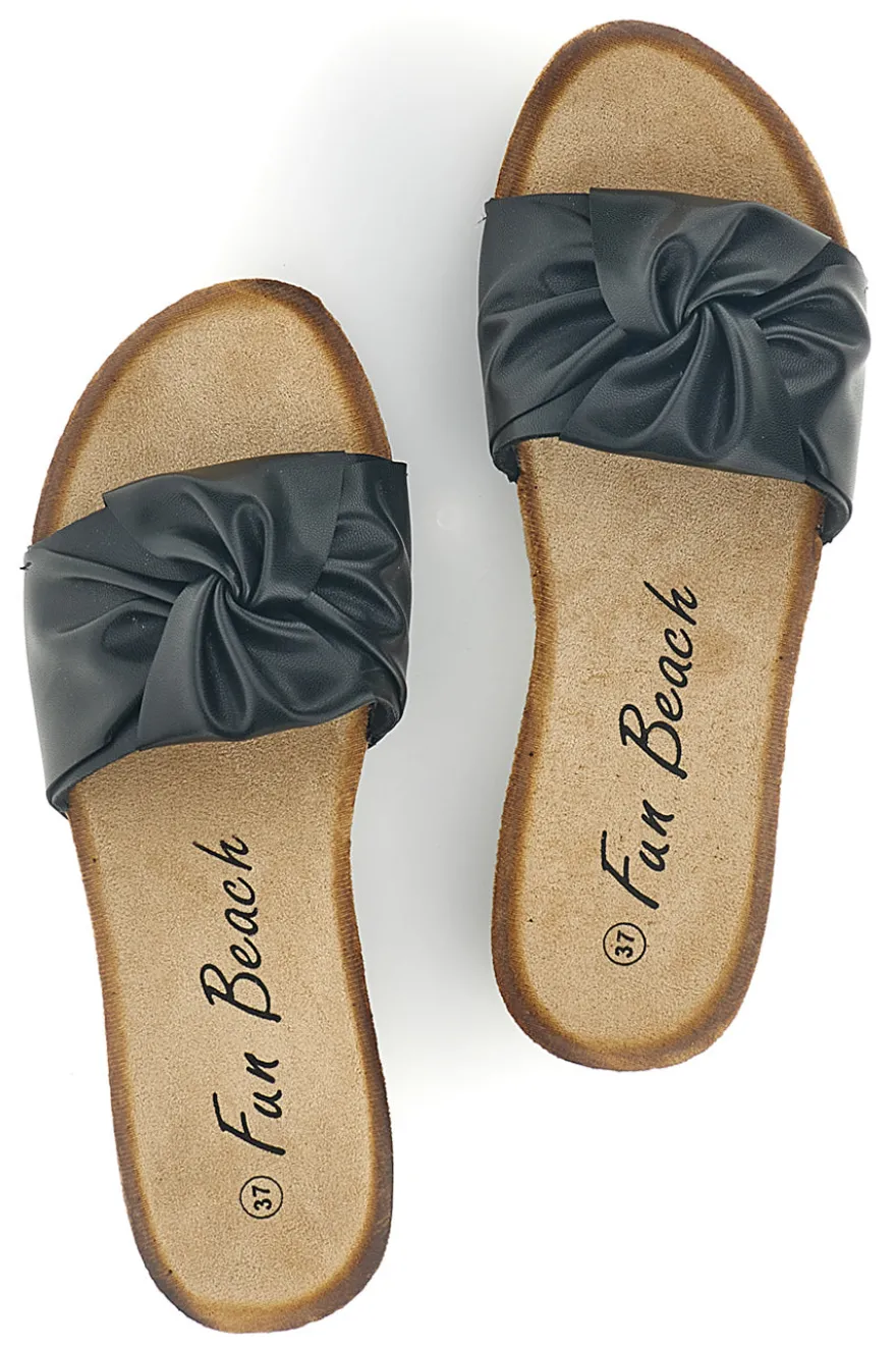 Schwarze Pantoffeln mit geknotetem Riemen Fun beach 18107