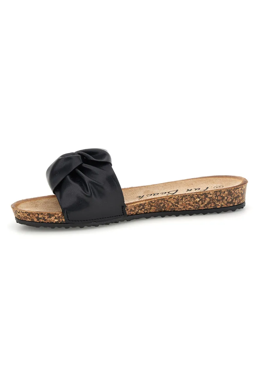 Schwarze Pantoffeln mit geknotetem Riemen Fun beach 18107