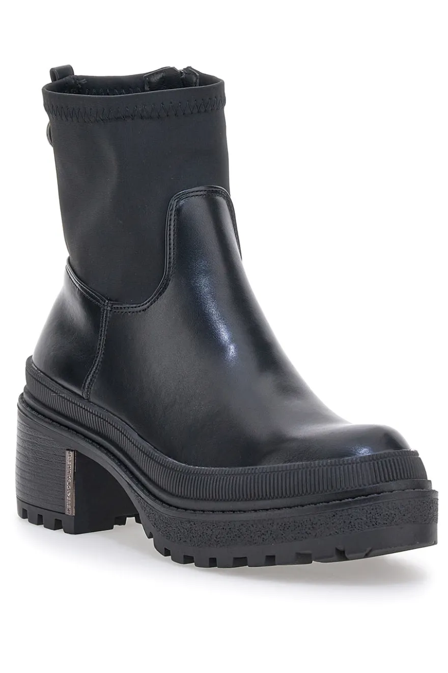 Schwarze Platform-Stiefeletten mit Stoffschaft Bettyflowers 03