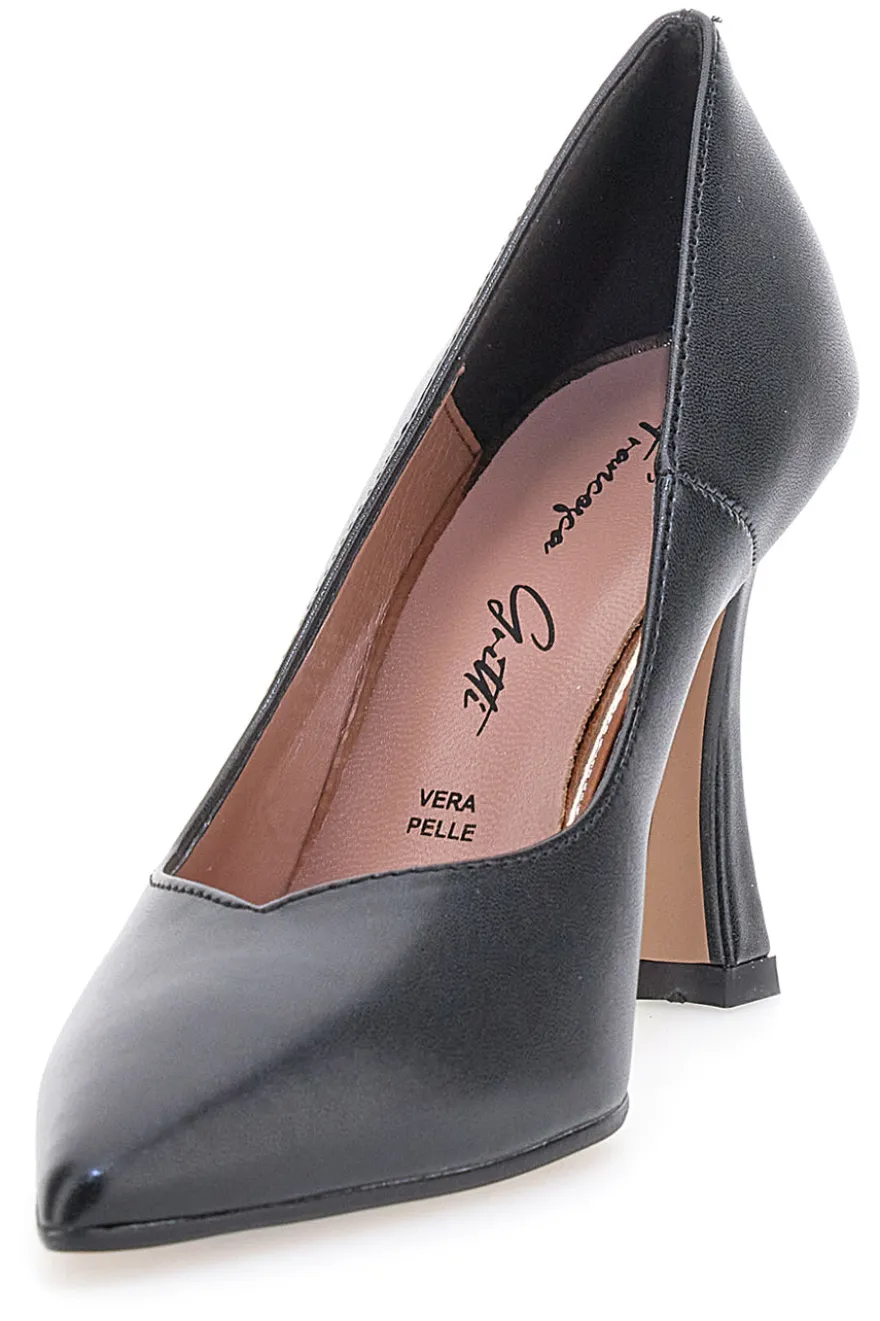 Schwarze Pumps aus echtem Leder mit Spool-Absatz Francesca Gritti 157