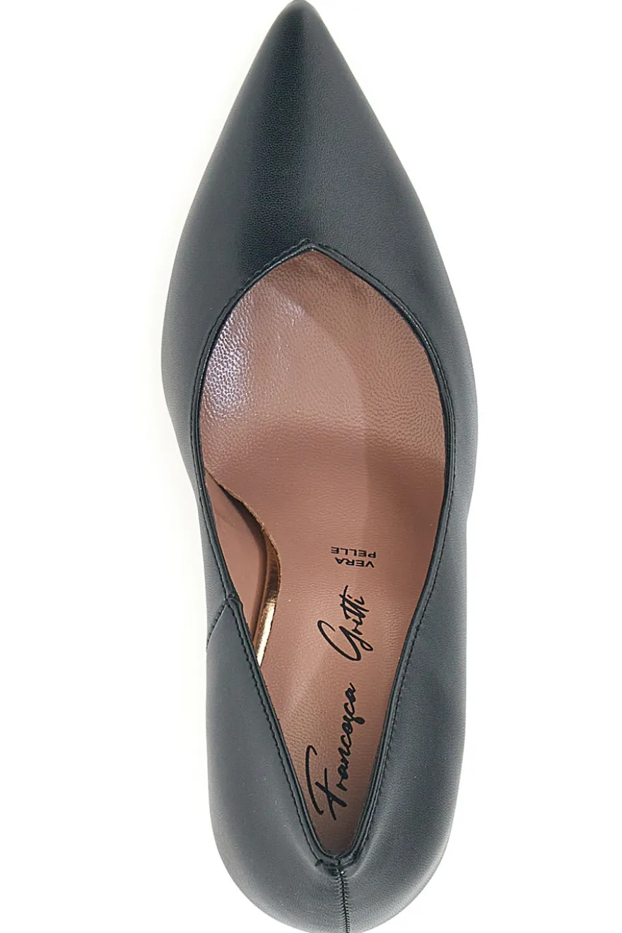 Schwarze Pumps aus echtem Leder mit Spool-Absatz Francesca Gritti 157