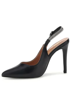 Schwarze Pumps mit hohem Absatz und Glitzerriemen First Lady P650