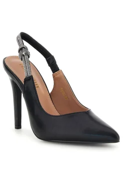 Schwarze Pumps mit hohem Absatz und Glitzerriemen First Lady P650