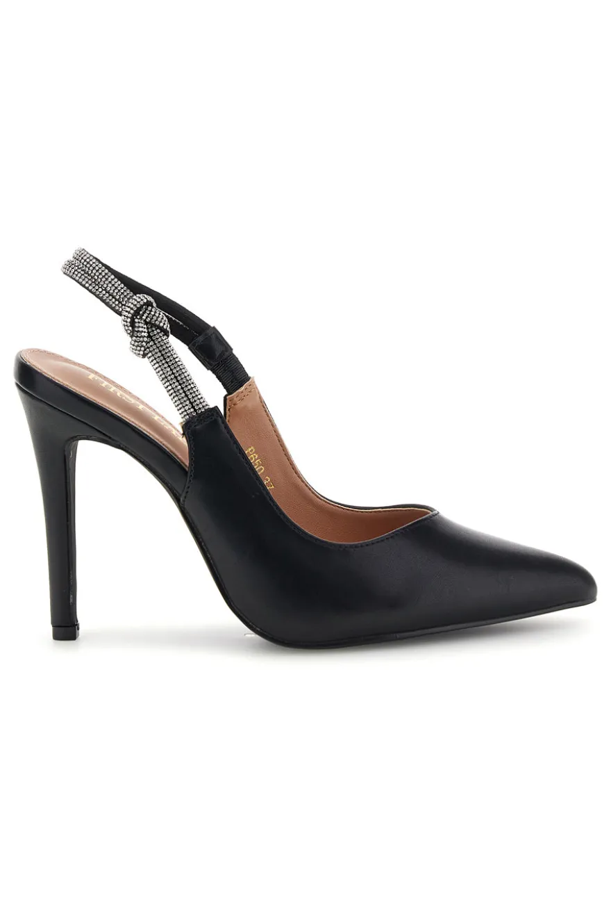 Schwarze Pumps mit hohem Absatz und Glitzerriemen First Lady P650