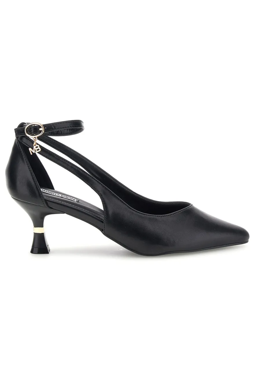 Schwarze Pumps mit Knöchelriemen und geformtem Absatz Burani 51851c1204