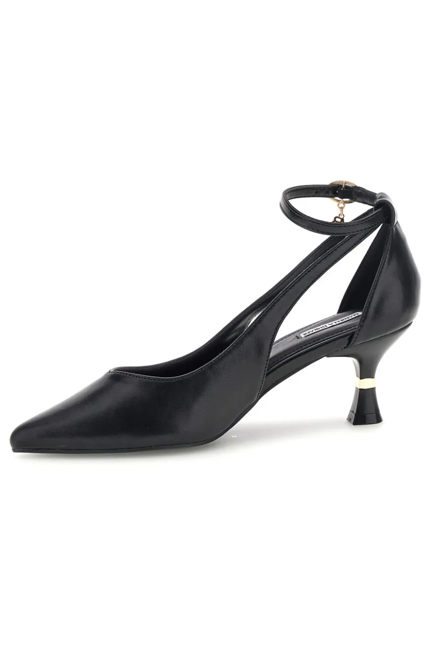 Schwarze Pumps mit Knöchelriemen und geformtem Absatz Burani 51851c1204