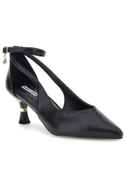 Schwarze Pumps mit Knöchelriemen und geformtem Absatz Burani 51851c1204