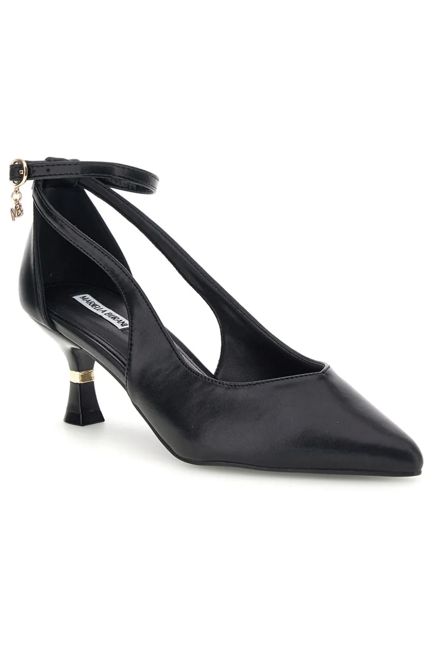 Schwarze Pumps mit Knöchelriemen und geformtem Absatz Burani 51851c1204