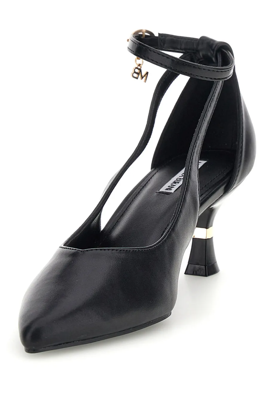 Schwarze Pumps mit Knöchelriemen und geformtem Absatz Burani 51851c1204