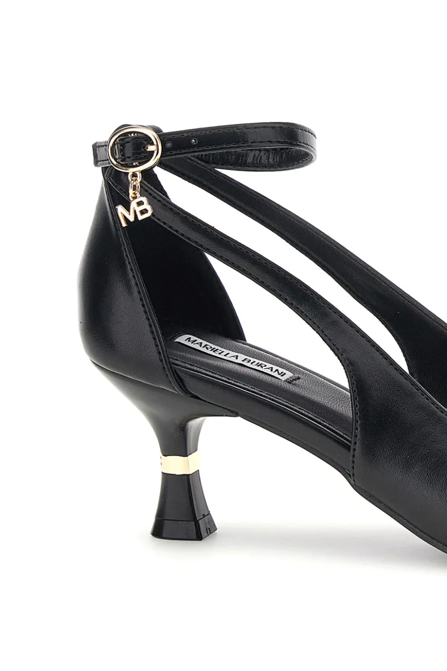 Schwarze Pumps mit Knöchelriemen und geformtem Absatz Burani 51851c1204