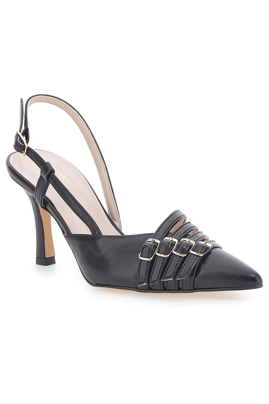 Schwarze Pumps mit Riemchen und Absatz PITTARELLO GLAM 3824 made in Italy