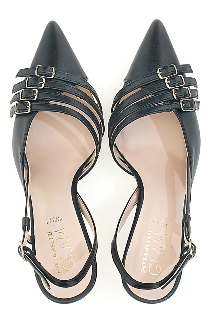 Schwarze Pumps mit Riemchen und Absatz PITTARELLO GLAM 3824 made in Italy