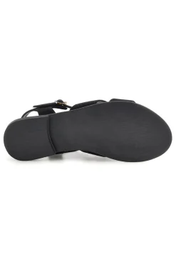 Schwarze Sandalen aus echtem Leder mit ovalen Metall-Accessoires im Pittarello-Look IF10328