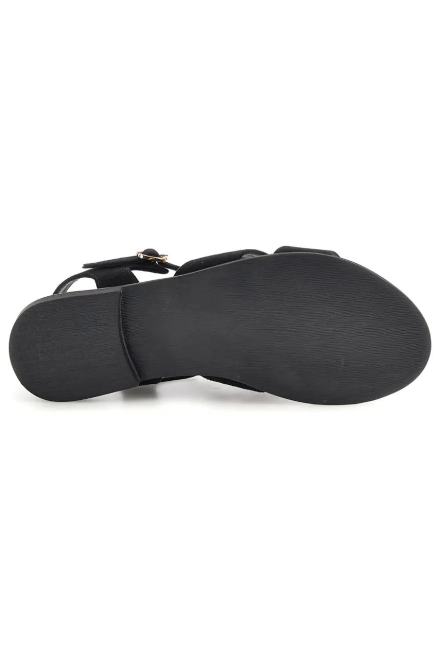 Schwarze Sandalen aus echtem Leder mit ovalen Metall-Accessoires im Pittarello-Look IF10328