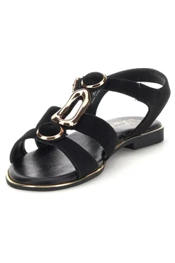 Schwarze Sandalen aus echtem Leder mit ovalen Metall-Accessoires im Pittarello-Look IF10328