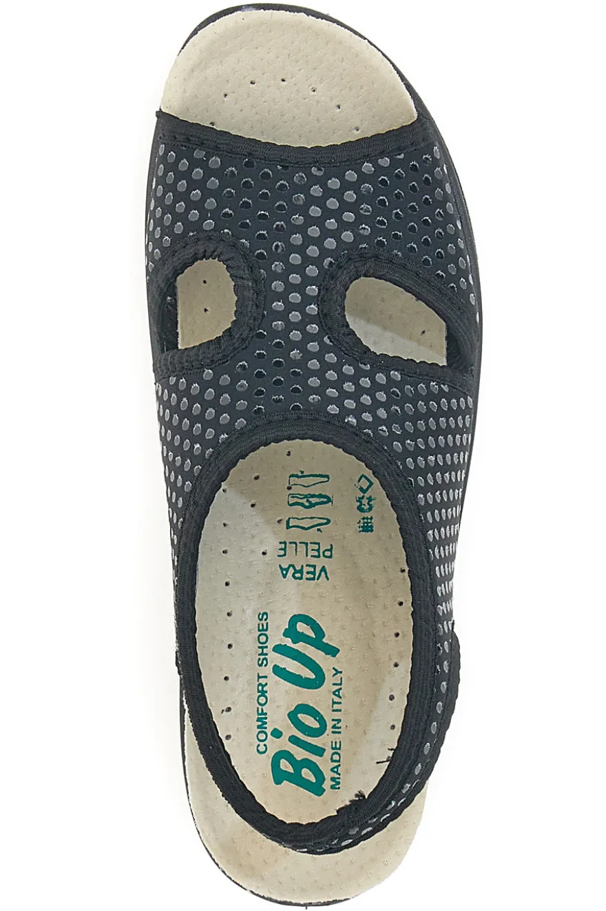 Schwarze Sandalen, hergestellt in Italien, mit Bio Up 1321-Lederfußbett