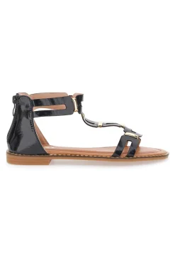Schwarze Sandalen mit flacher Sohle The First 19467
