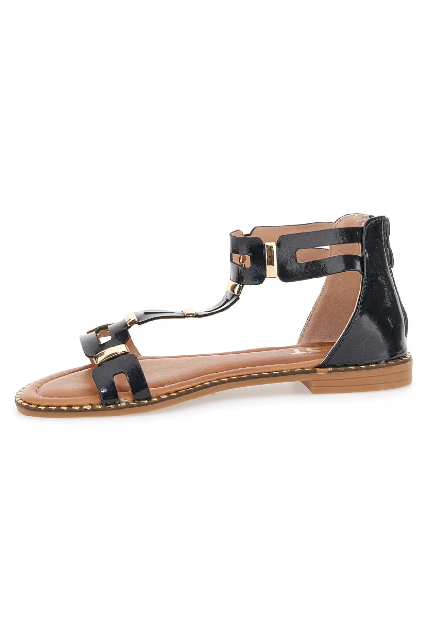 Schwarze Sandalen mit flacher Sohle The First 19467