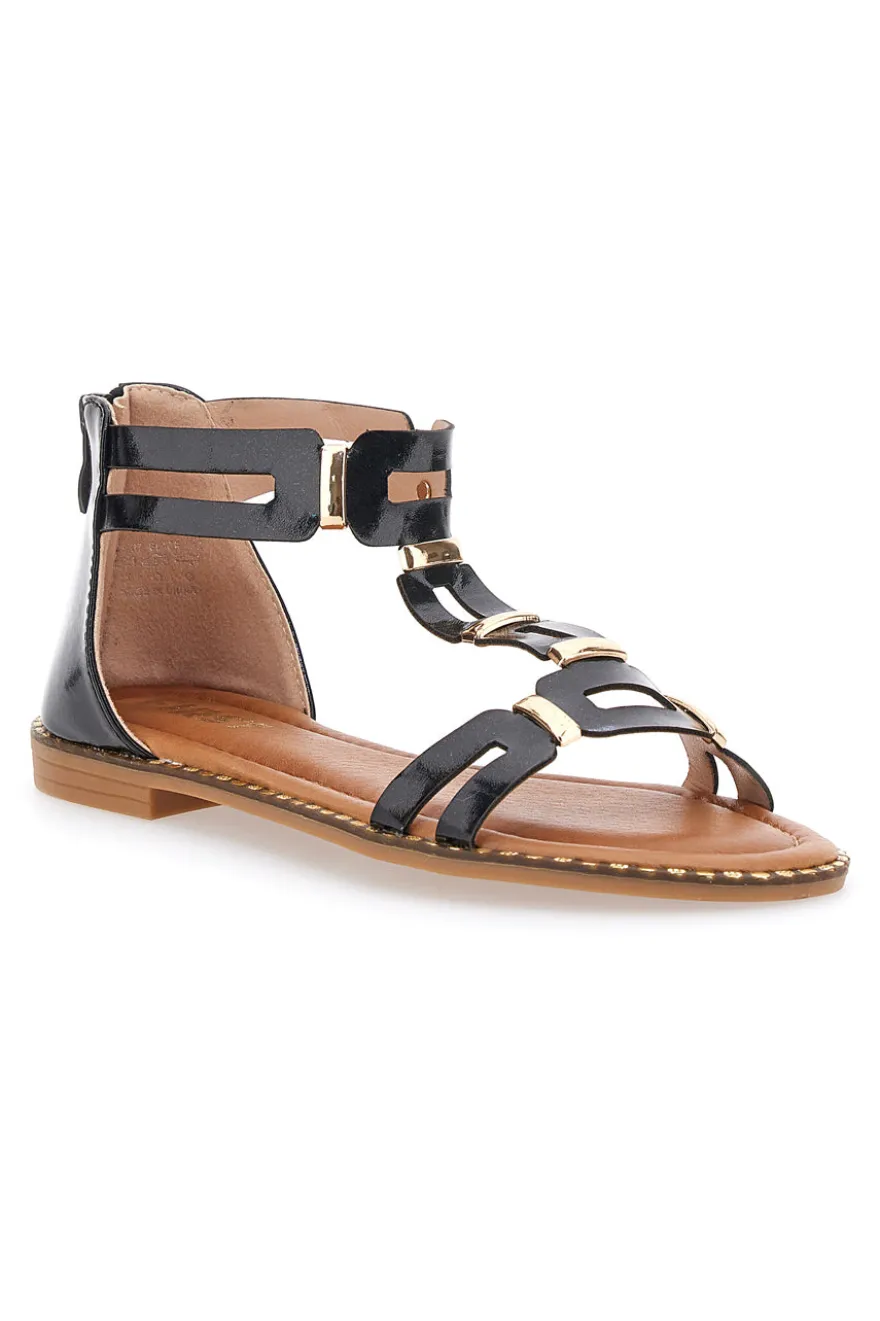 Schwarze Sandalen mit flacher Sohle The First 19467