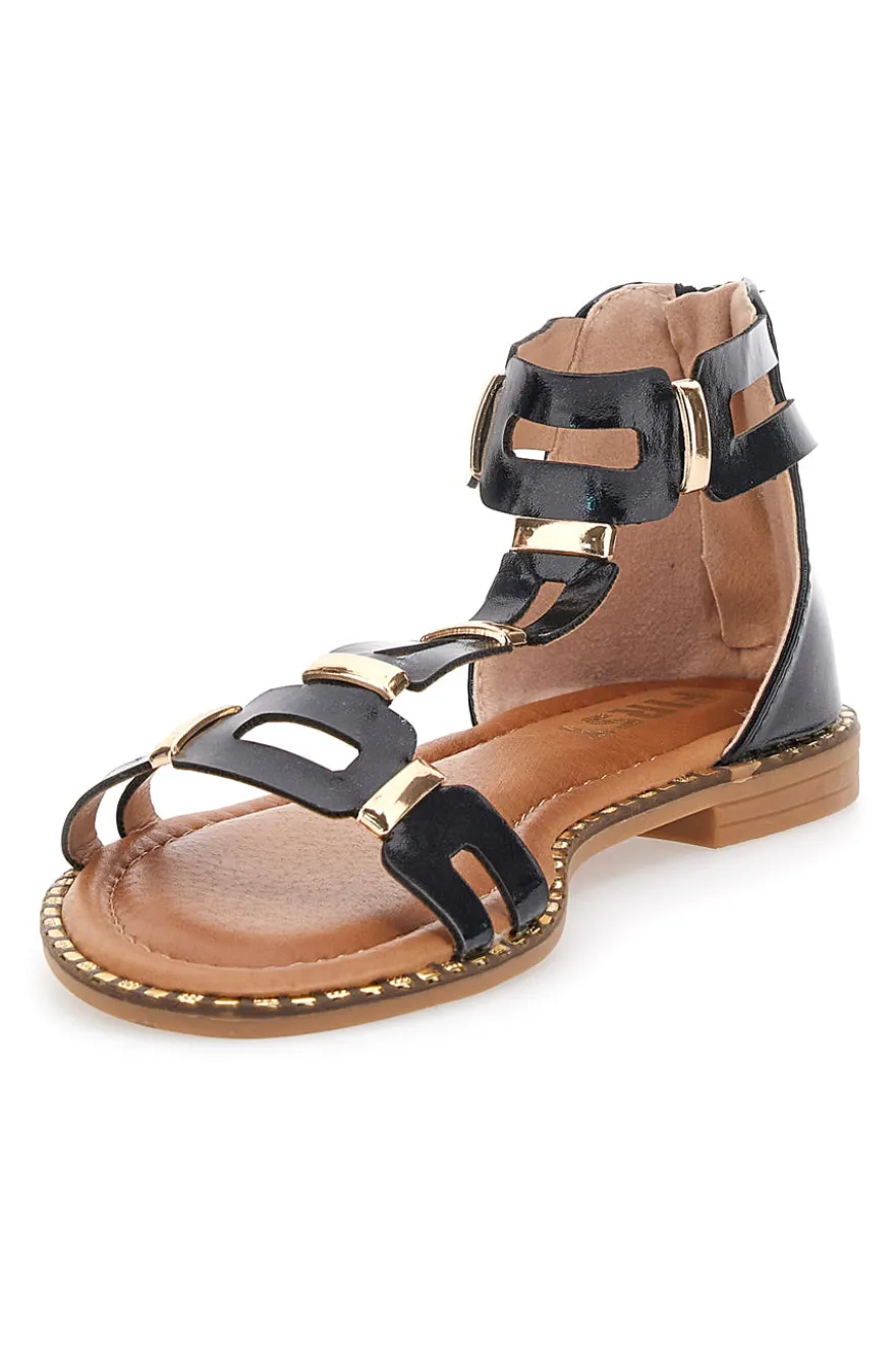 Schwarze Sandalen mit flacher Sohle The First 19467