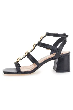 Schwarze Sandalen mit goldenen Steinen und breitem Absatz Mon Dieu 1644