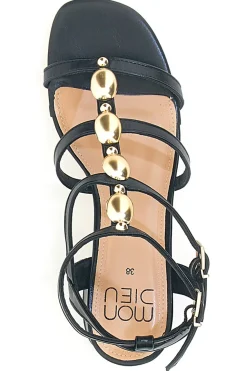 Schwarze Sandalen mit goldenen Steinen und breitem Absatz Mon Dieu 1644