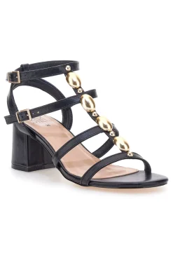 Schwarze Sandalen mit goldenen Steinen und breitem Absatz Mon Dieu 1644