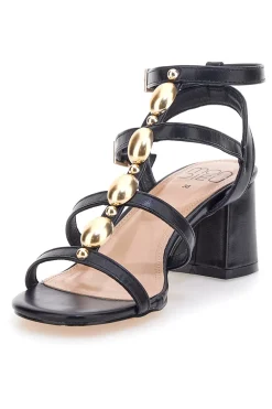 Schwarze Sandalen mit goldenen Steinen und breitem Absatz Mon Dieu 1644