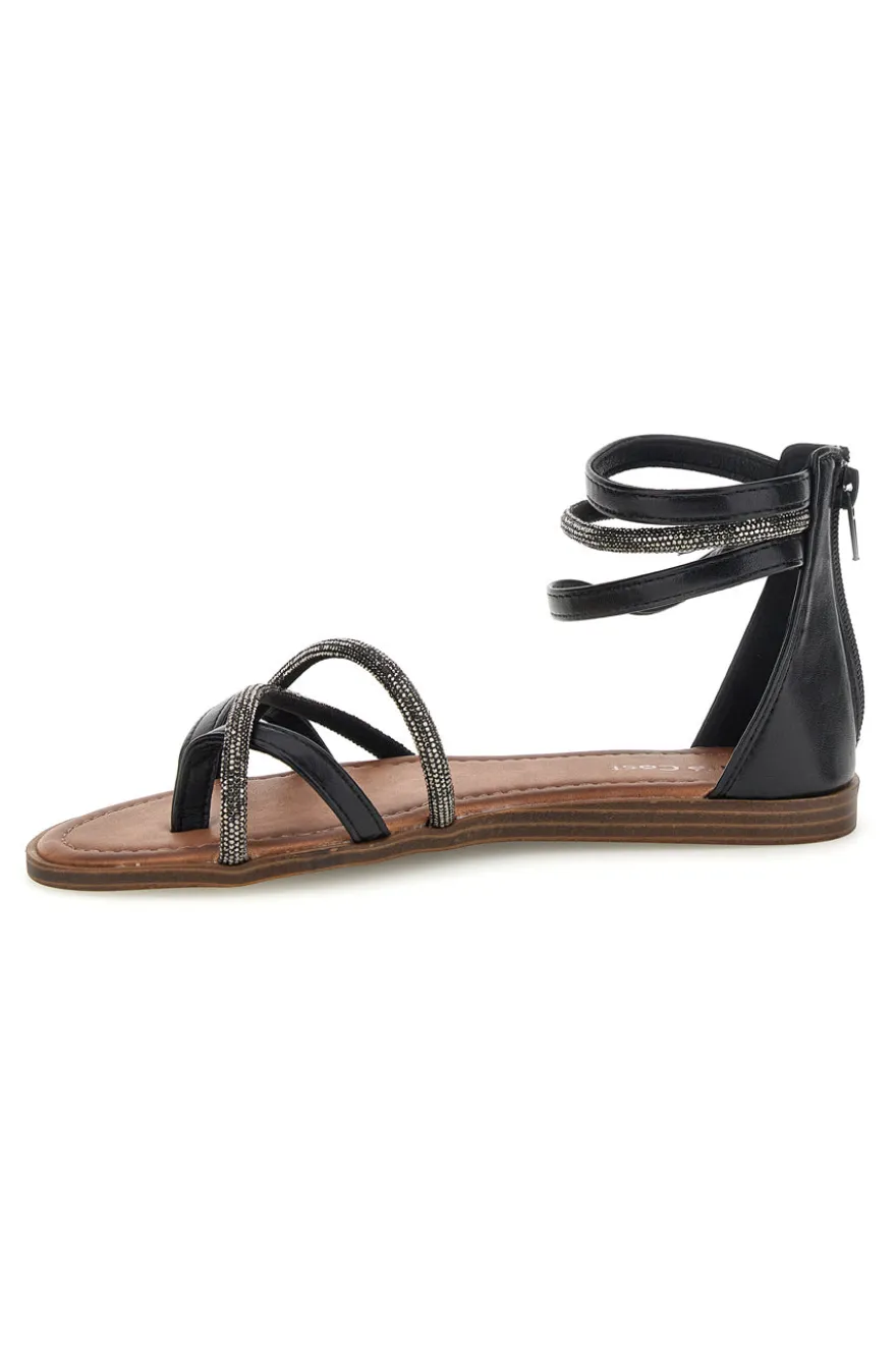 Schwarze Sandalen mit hohen Riemen und geflochtenen Bändern Café kosten RH6