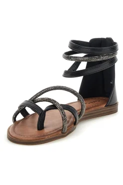 Schwarze Sandalen mit hohen Riemen und geflochtenen Bändern Café kosten RH6