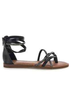 Schwarze Sandalen mit hohen Riemen und geflochtenen Bändern Café kosten RH6