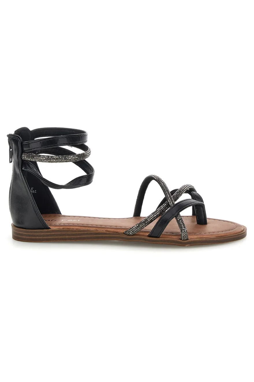 Schwarze Sandalen mit hohen Riemen und geflochtenen Bändern Café kosten RH6