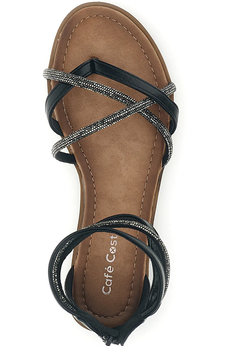 Schwarze Sandalen mit hohen Riemen und geflochtenen Bändern Café kosten RH6