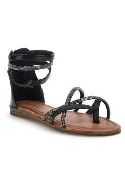 Schwarze Sandalen mit hohen Riemen und geflochtenen Bändern Café kosten RH6