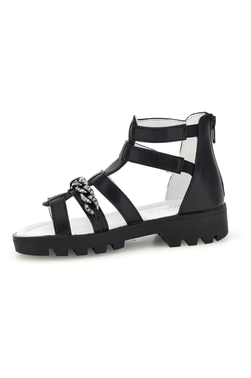 Schwarze Sandalen mit Hufeisen und Reißverschluss Thank you girl 14355