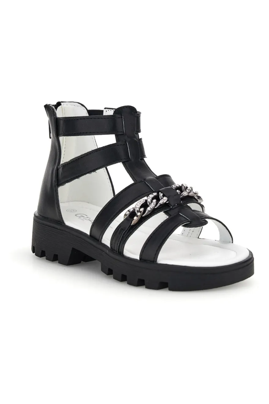 Schwarze Sandalen mit Hufeisen und Reißverschluss Thank you girl 14355