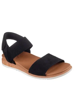 Schwarze Sandalen mit Klettverschluss und perforiertem Band Skechers Desert kiss low