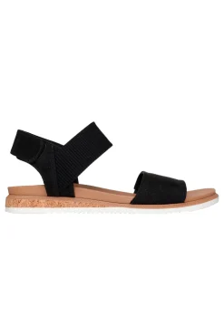 Schwarze Sandalen mit Klettverschluss und perforiertem Band Skechers Desert kiss low